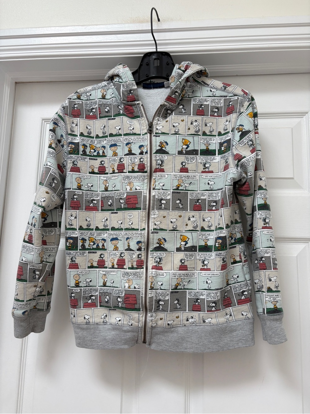 GAP Gray Peanuts Comic Zip Hoodie with Multicolor Panels